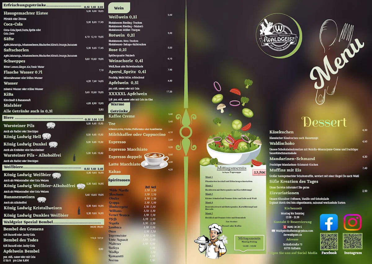 Speisekarte, XXL Restaurant Waldgeist Hofheim am Taunus