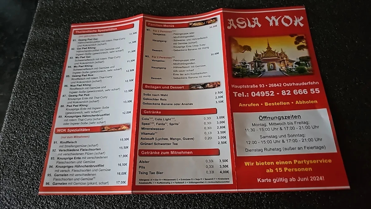Speisekarte, Asia Wok
