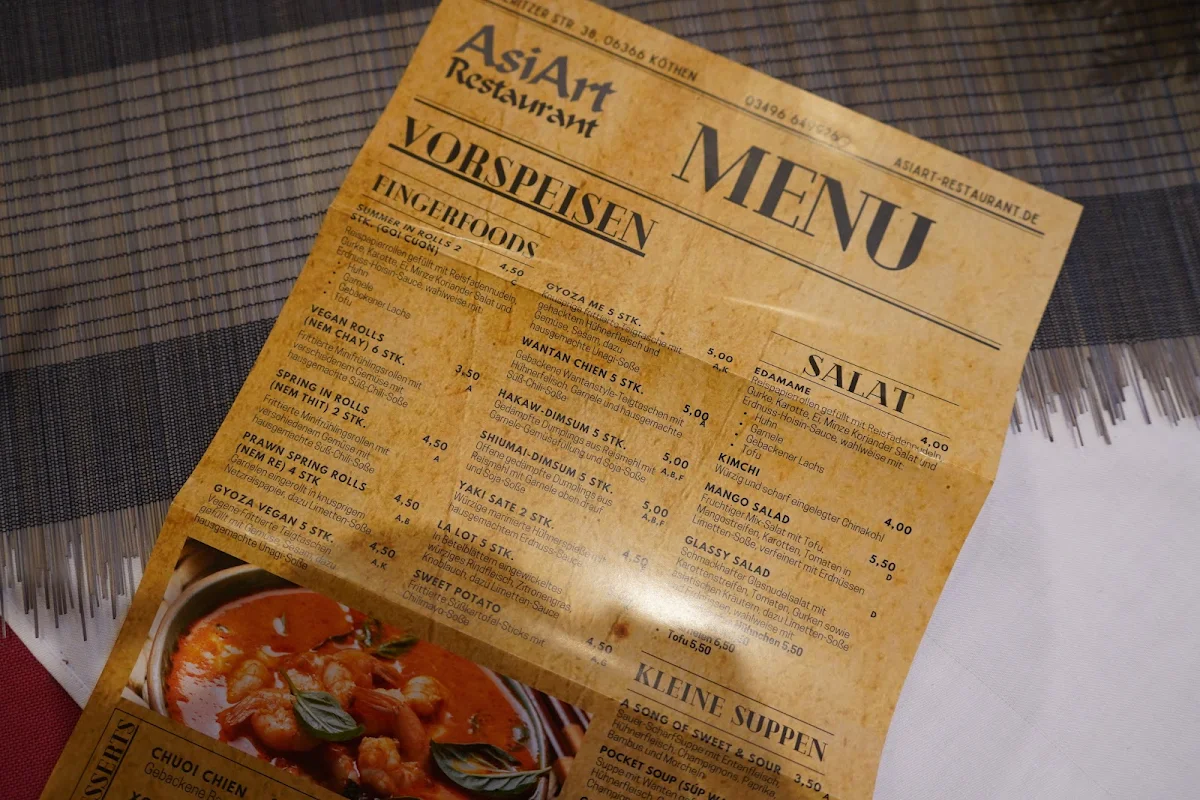 Speisekarte, AsiArt Restaurant Köthen