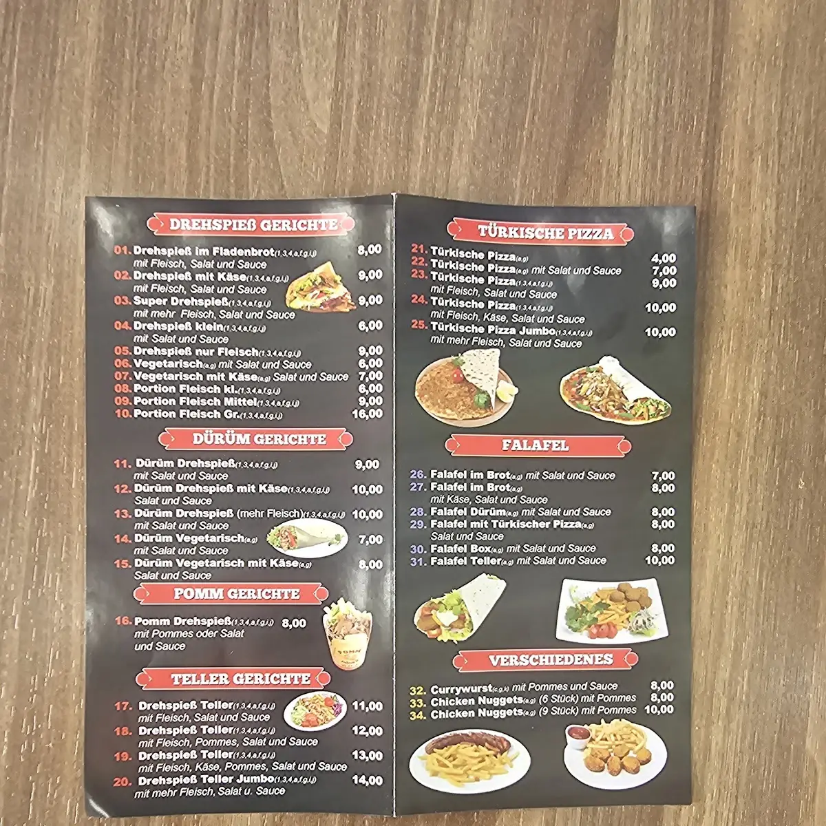 Speisekarte, Berlin Döner Türkische Spezialitäten