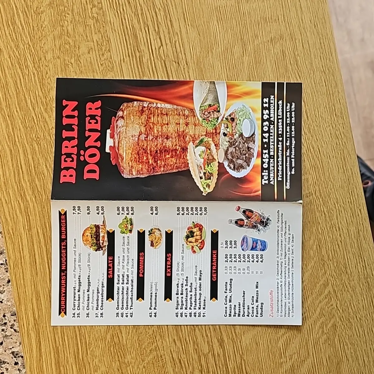 Speisekarte, Berlin Döner Türkische Spezialitäten