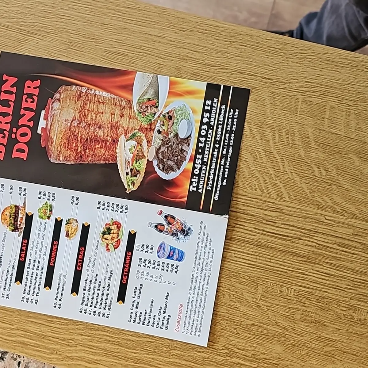 Speisekarte, Berlin Döner Türkische Spezialitäten