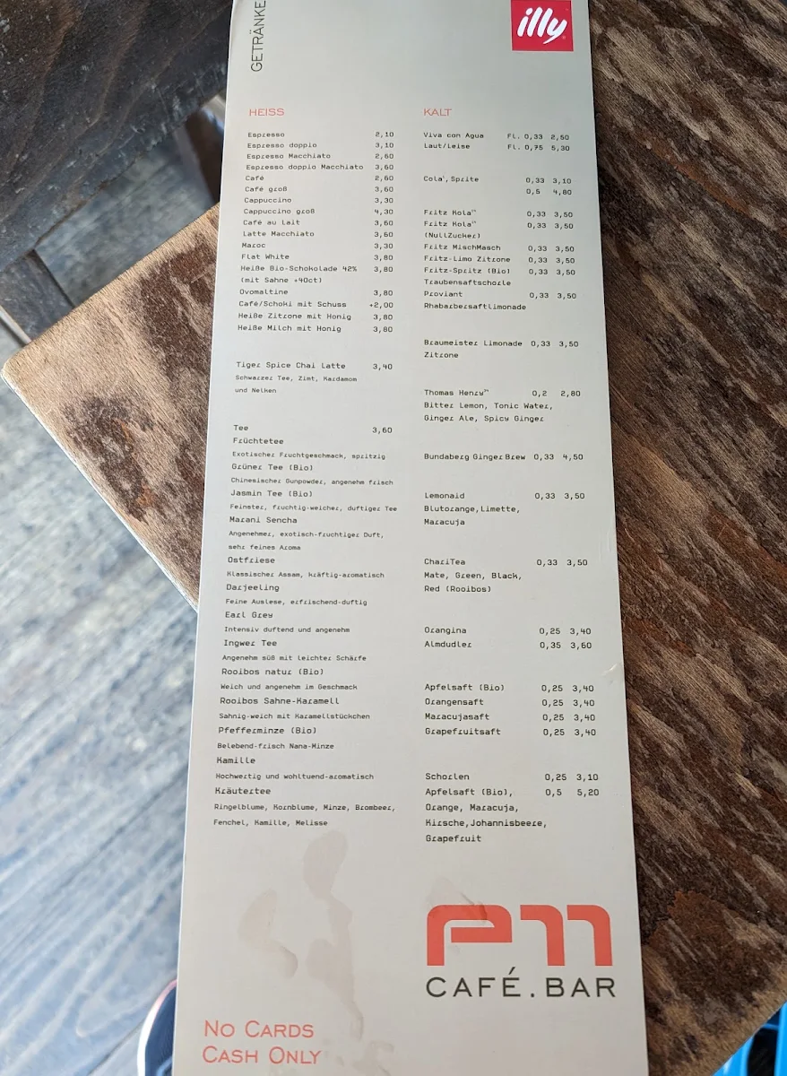 Speisekarte, P11 Café Bar - Filsinger & Inhülsen GbR
