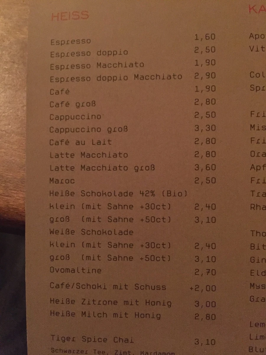 Speisekarte, P11 Café Bar - Filsinger & Inhülsen GbR