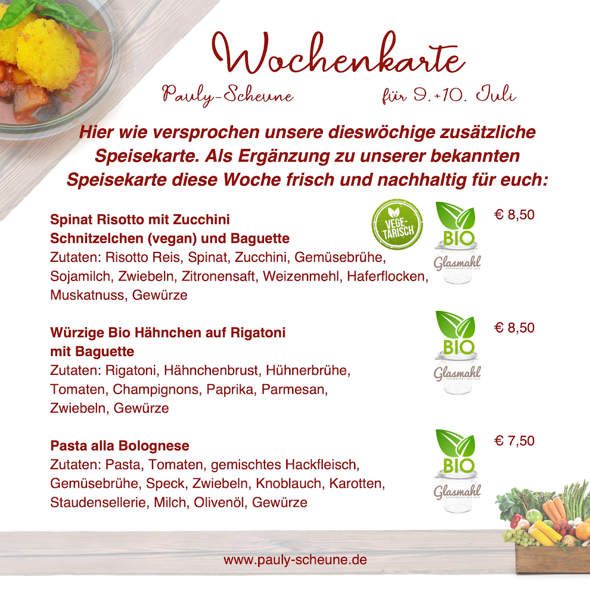 Speisekarte, Restaurant Pauly-Scheune - Jens Lindner