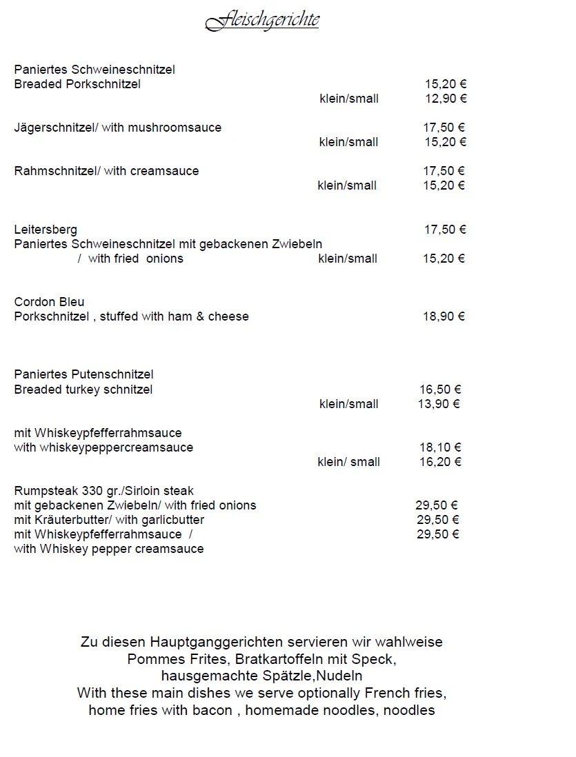Speisekarte, Restaurant "Zum Stern"