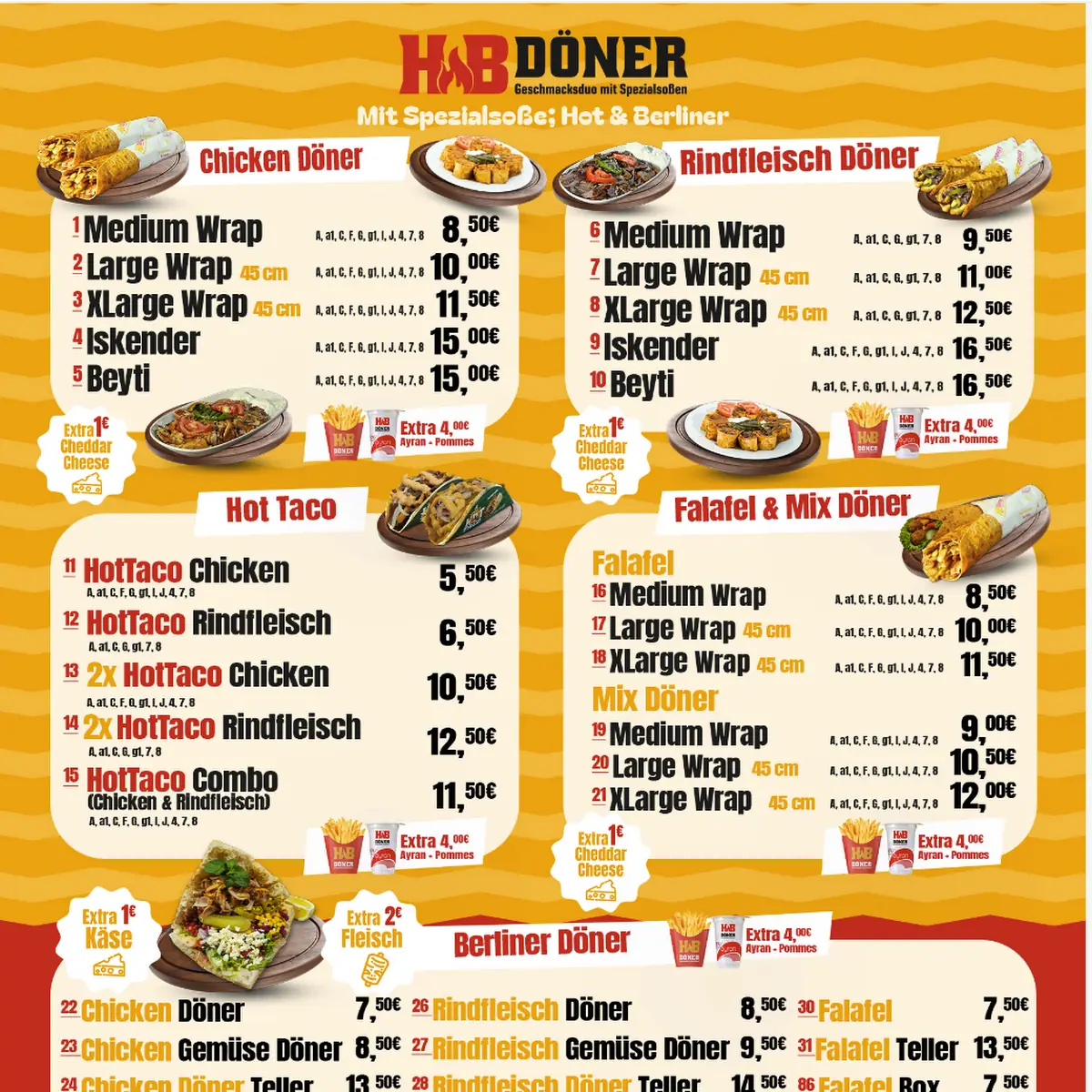 Speisekarte, HB Döner Heilbronn