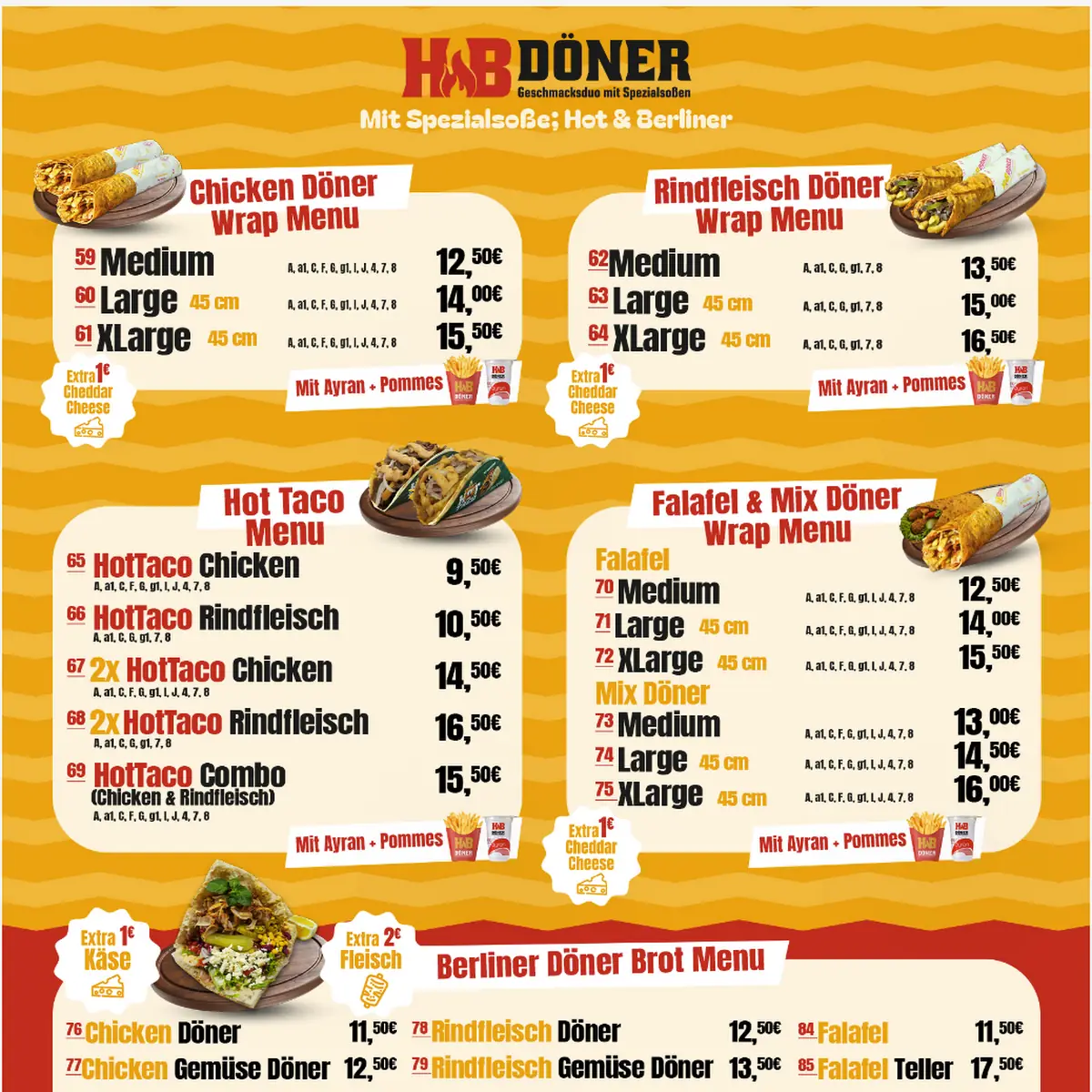 Speisekarte, HB Döner Heilbronn