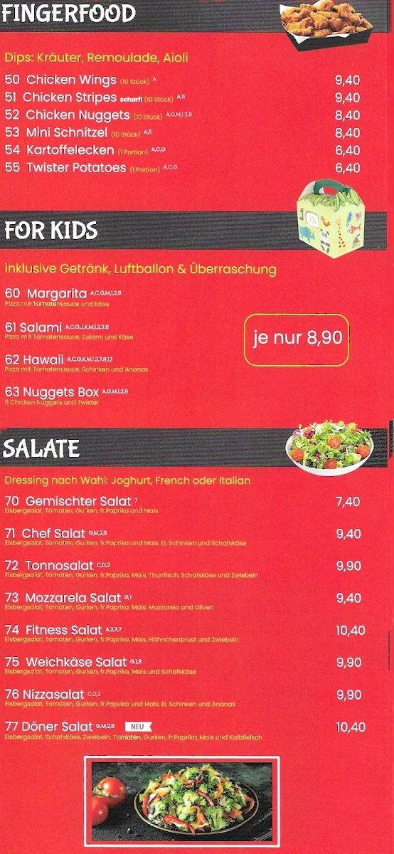 Speisekarte, Pizza Happy Times