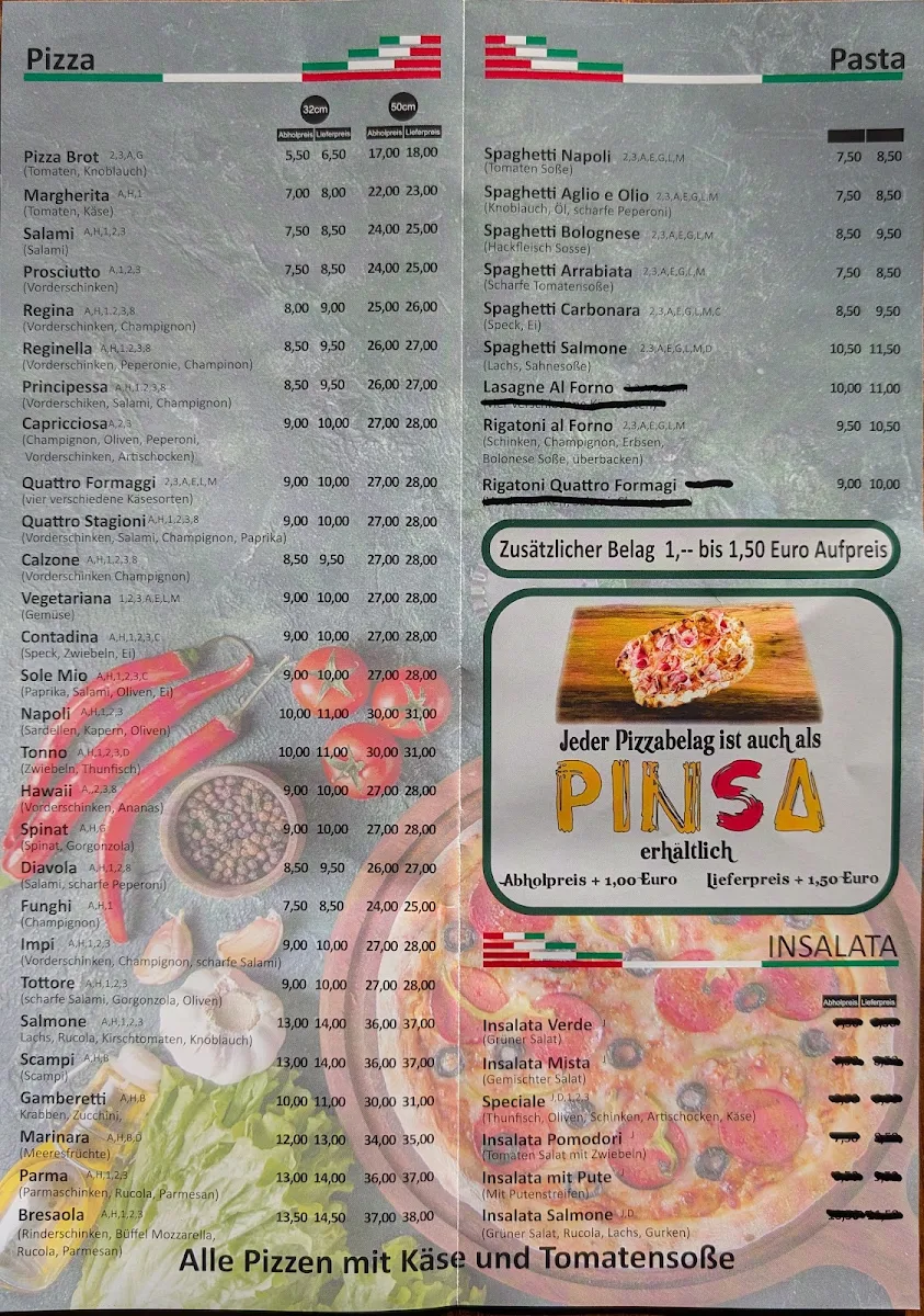 Speisekarte, Sardegna Pizza Service