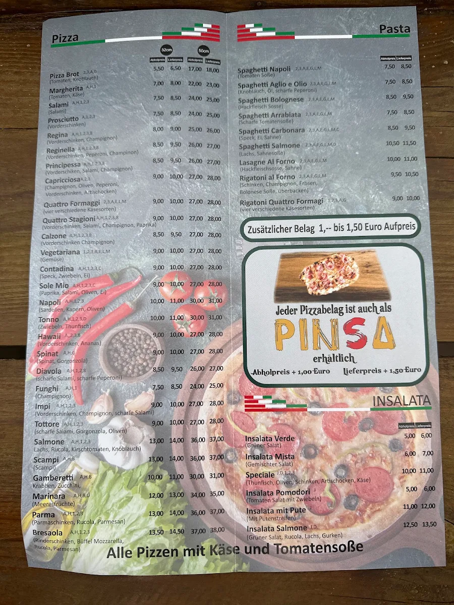 Speisekarte, Sardegna Pizza Service