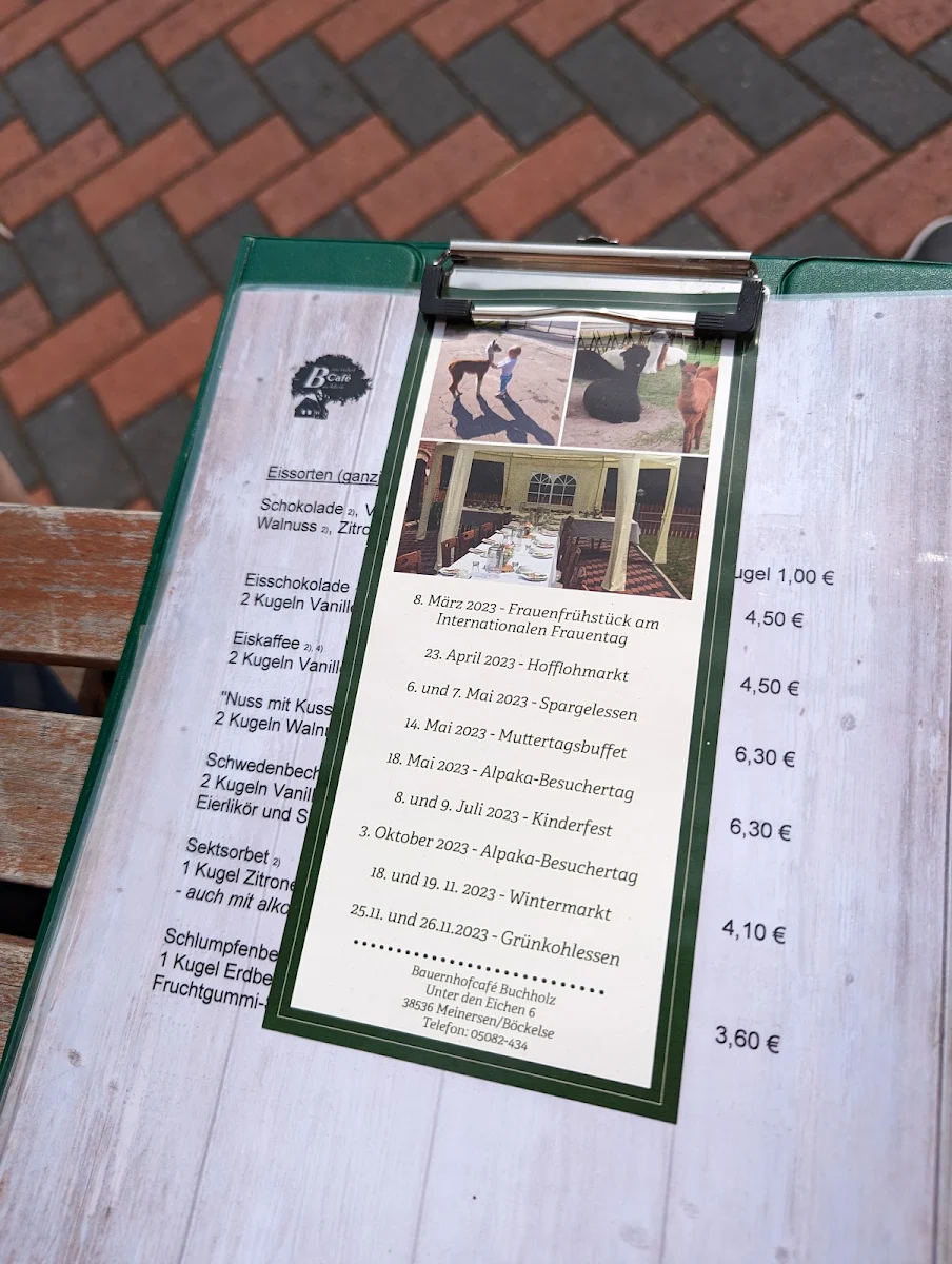 Speisekarte, Bauernhofcafé Buchholz