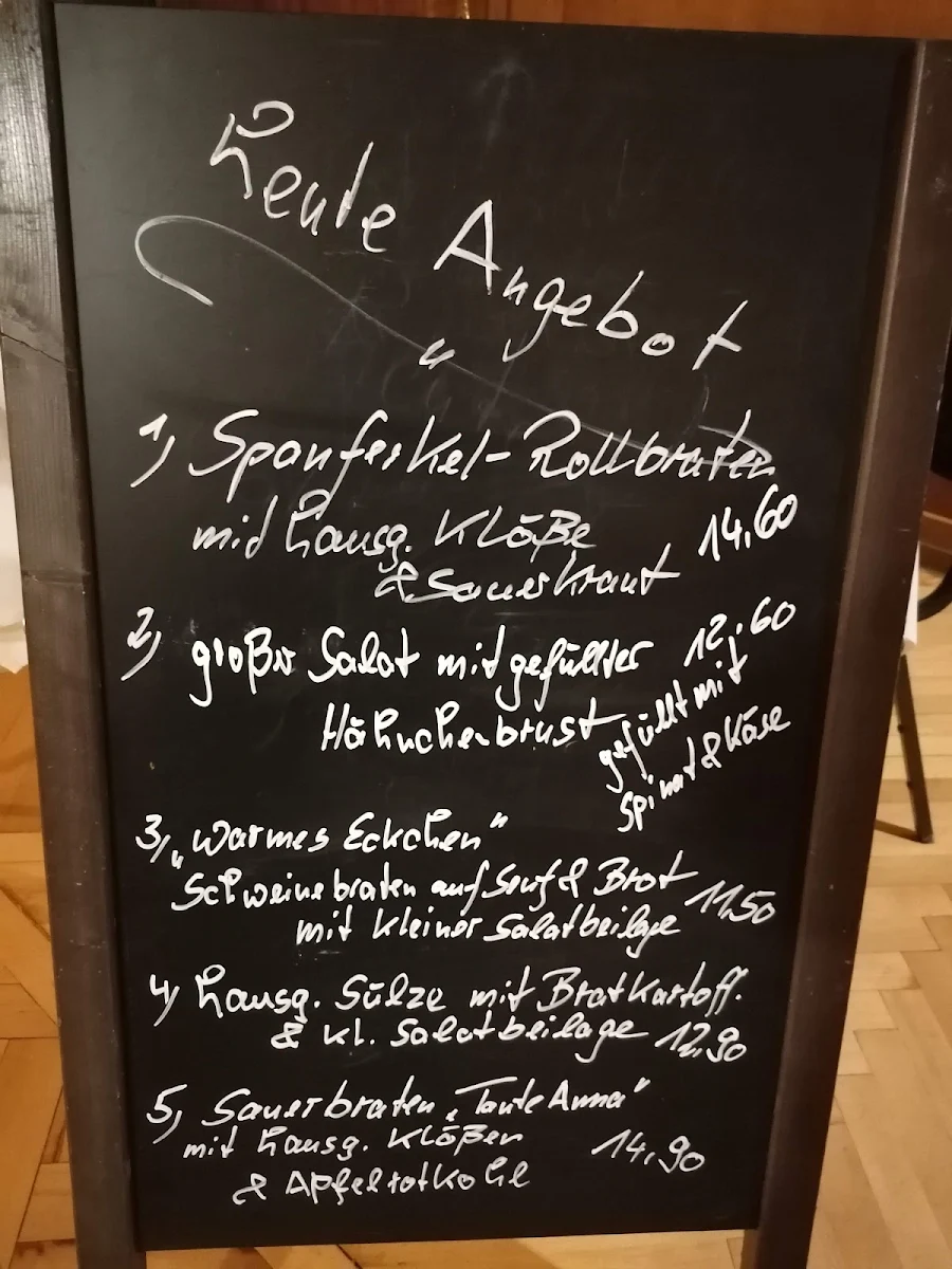 Speisekarte, Gaststätte Zum Schloßberg