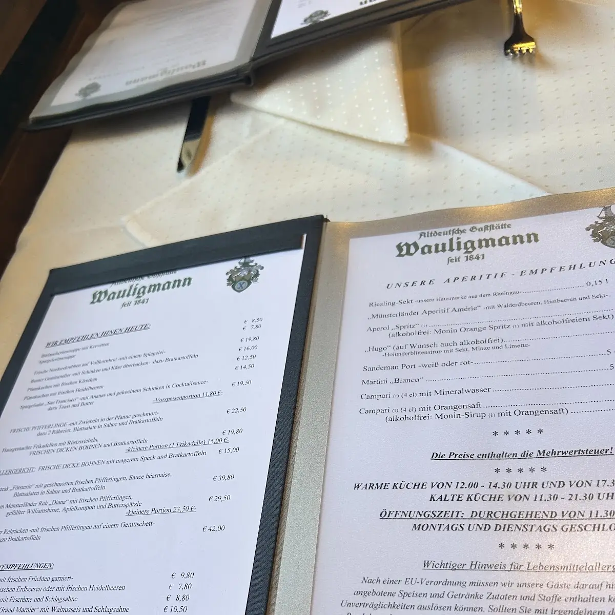 Speisekarte, Altdeutsche Gaststätte Wauligmann