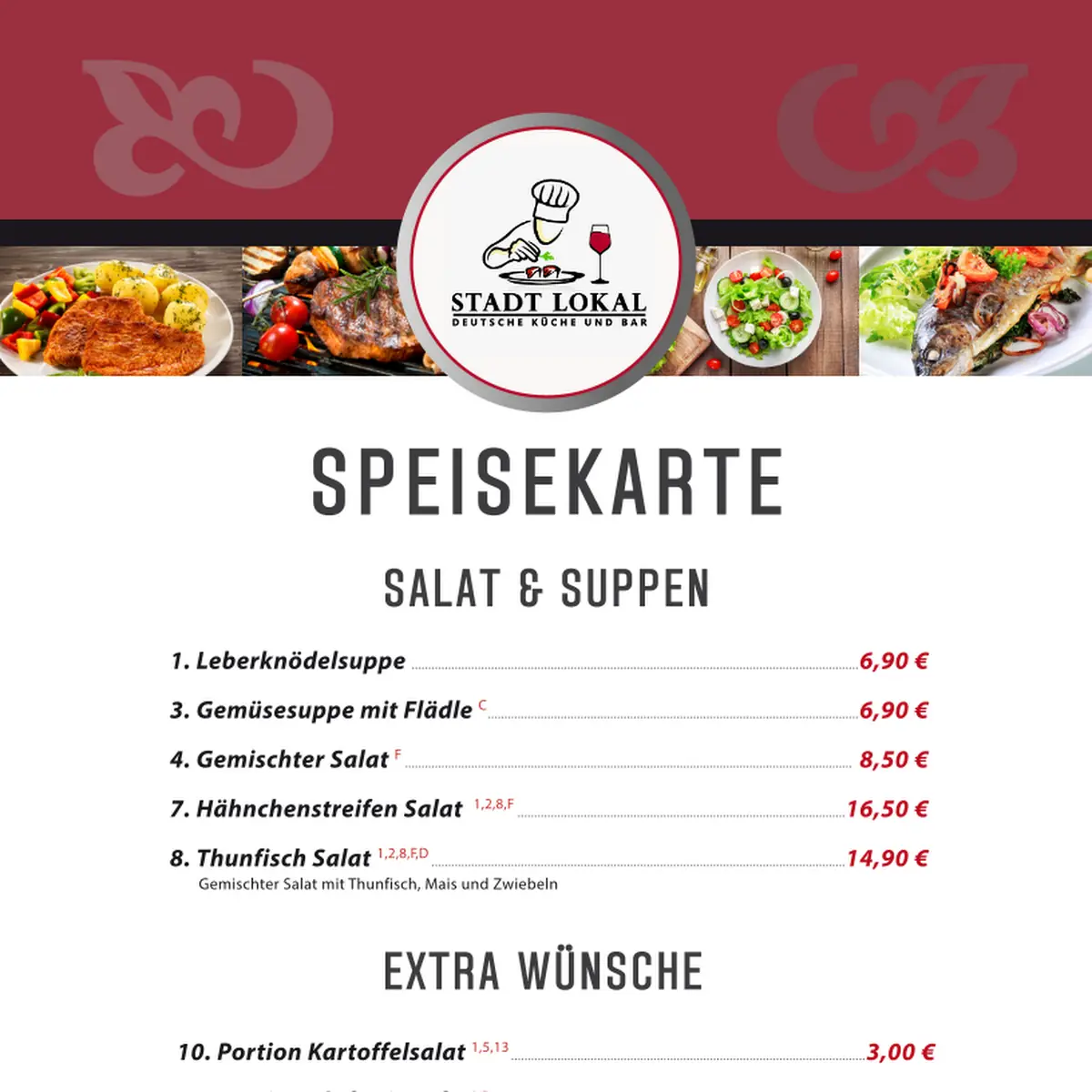 Speisekarte, Stadtlokal Forchheim