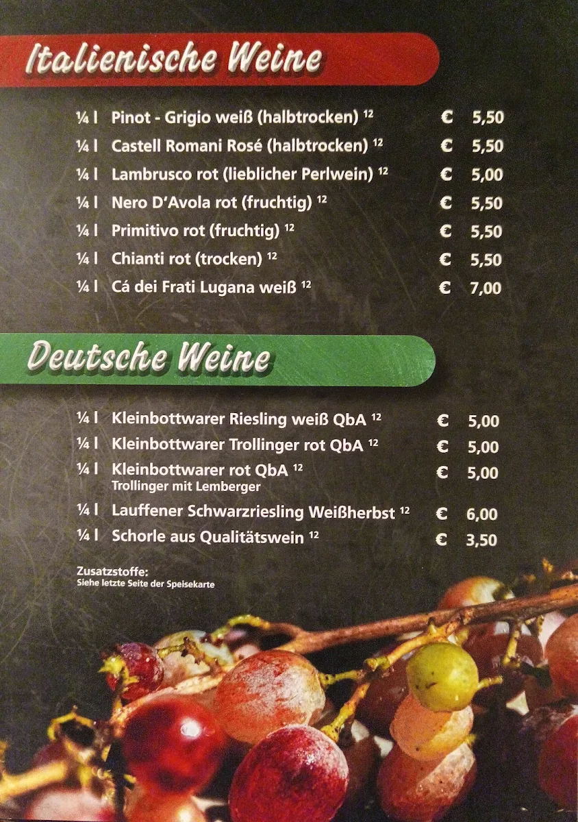 Speisekarte, Benvenuti (Becka - Kurze)