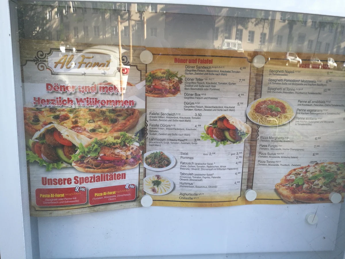 Speisekarte, Restaurant Al Forat Italienische Pizza,Pasta,Burger