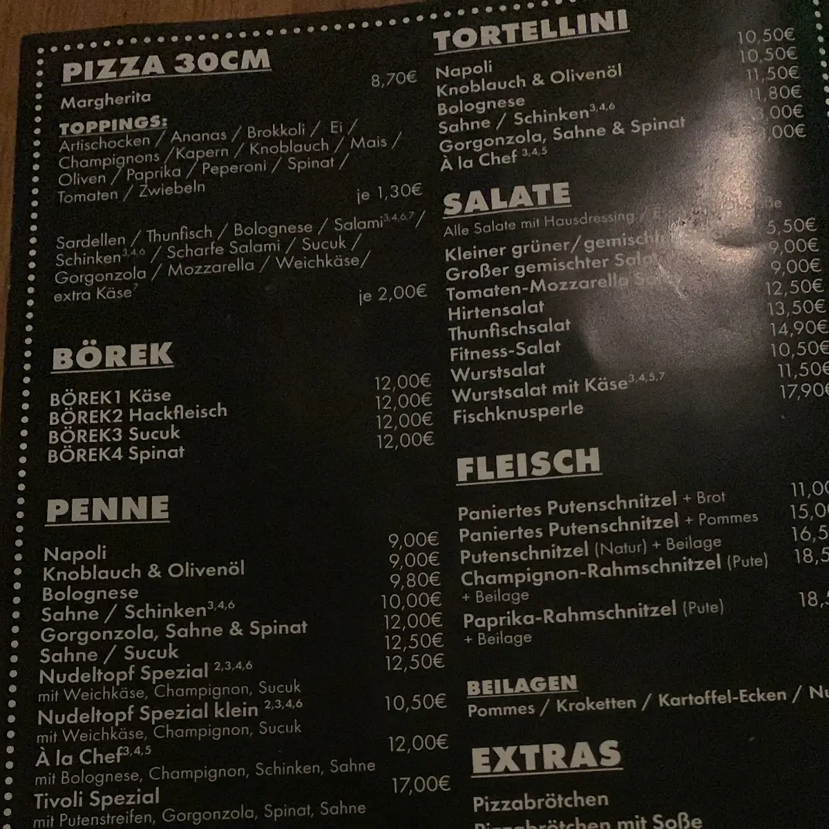 Speisekarte, Tivoli-Center