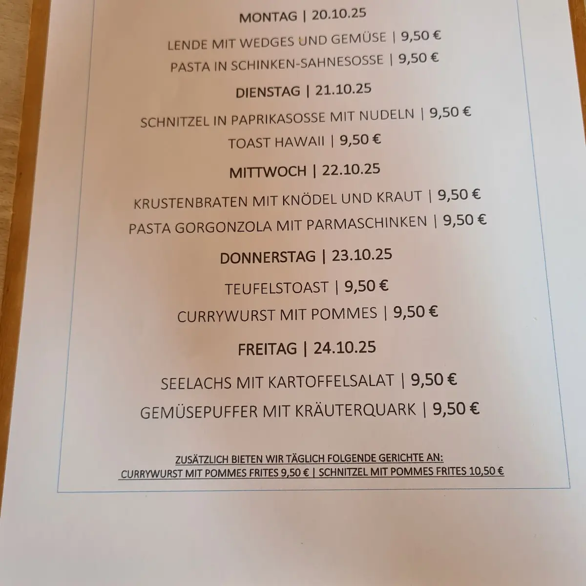 Speisekarte, Schwaiger Bierstüberl (Das Blaue Haus)