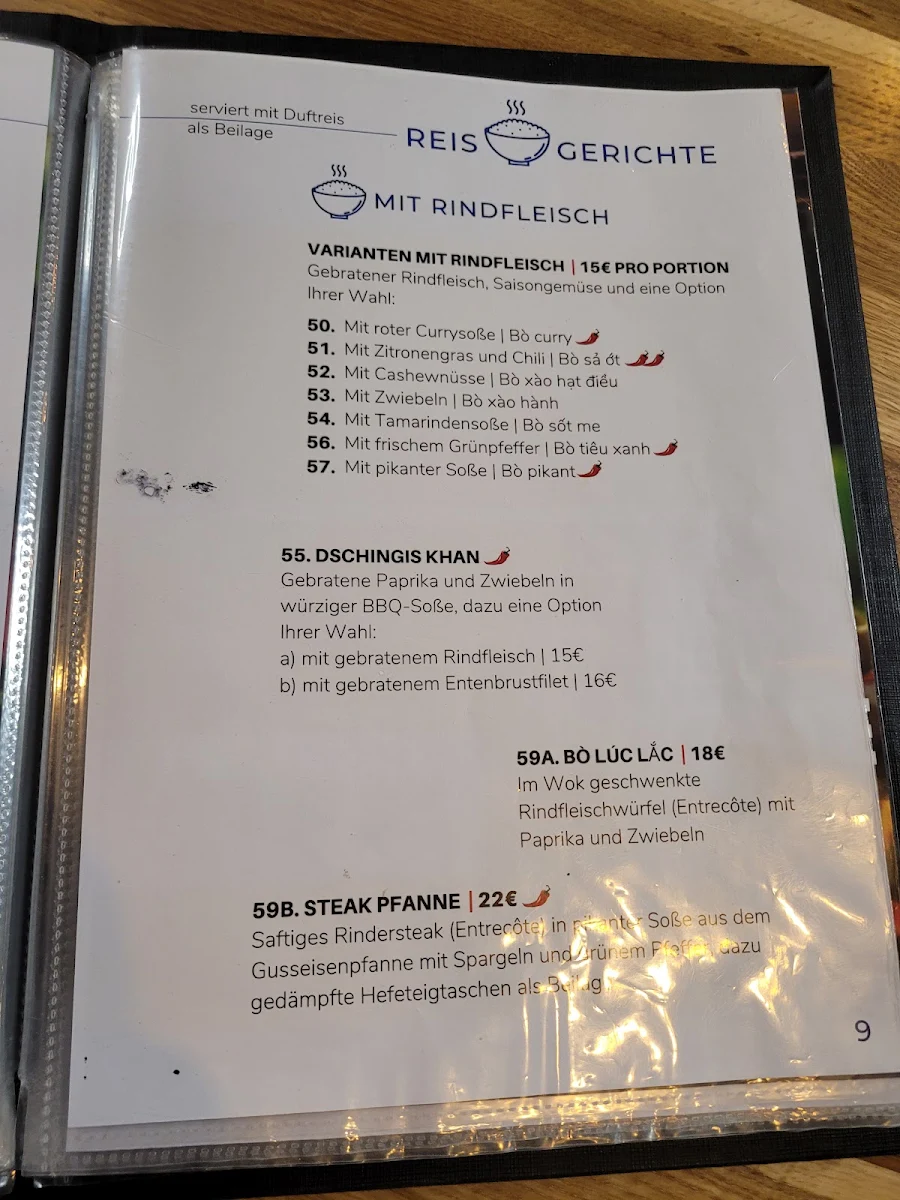 Speisekarte, HO Asia Cuisine