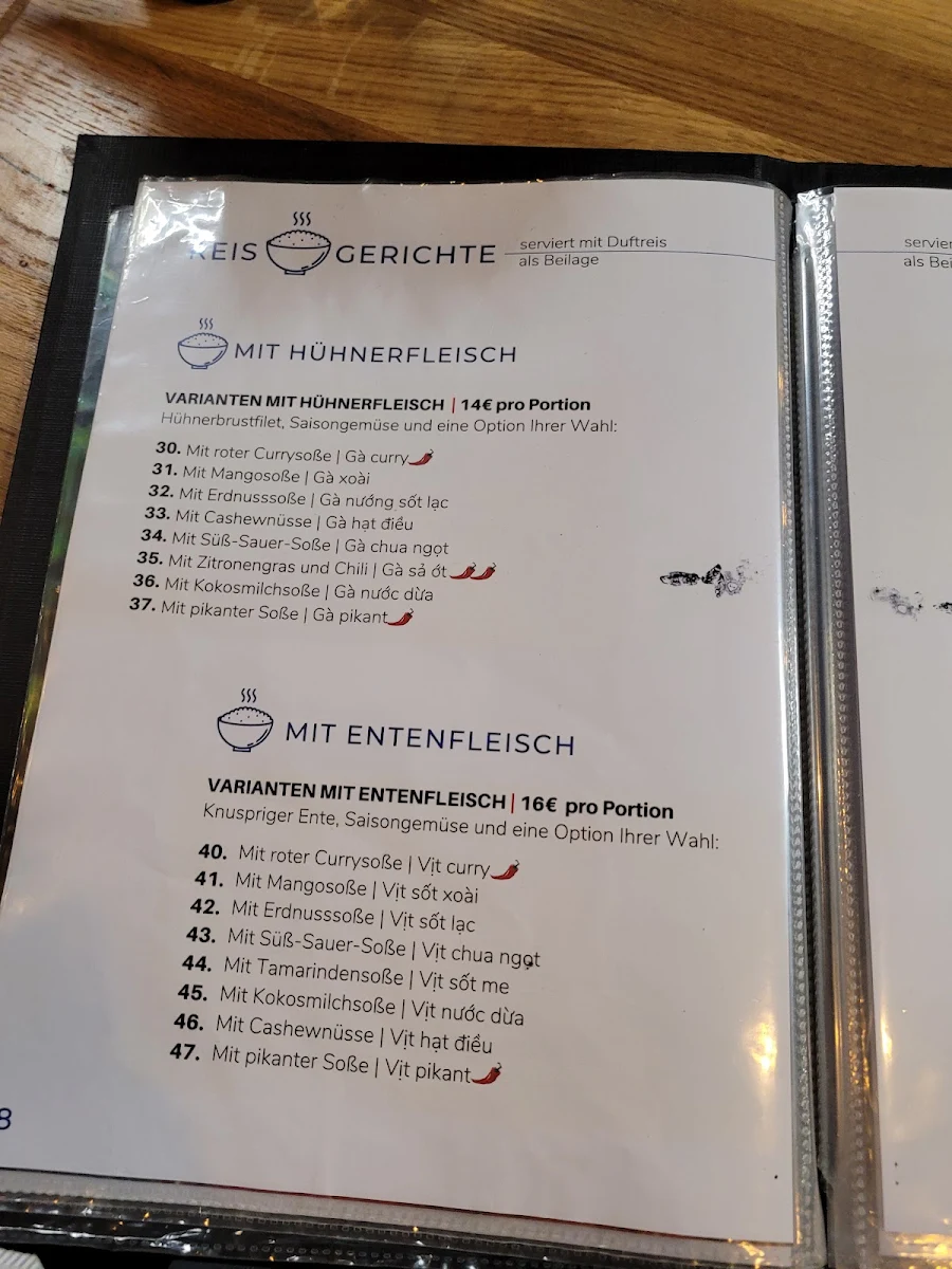 Speisekarte, HO Asia Cuisine