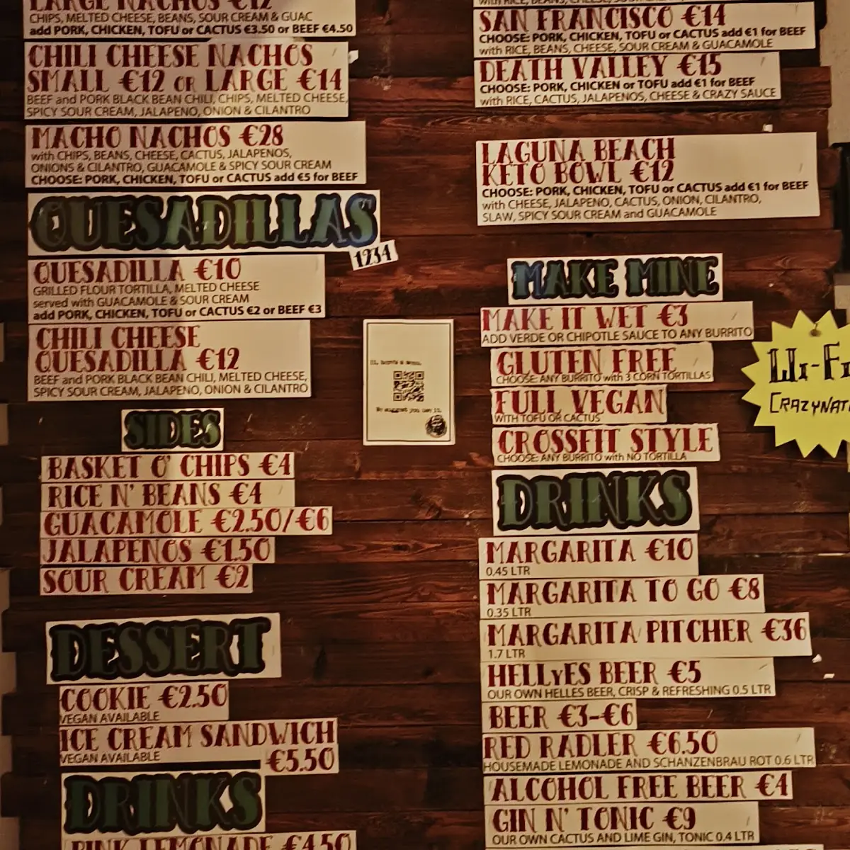 Speisekarte, Crazy Nate's West Coast Mexican