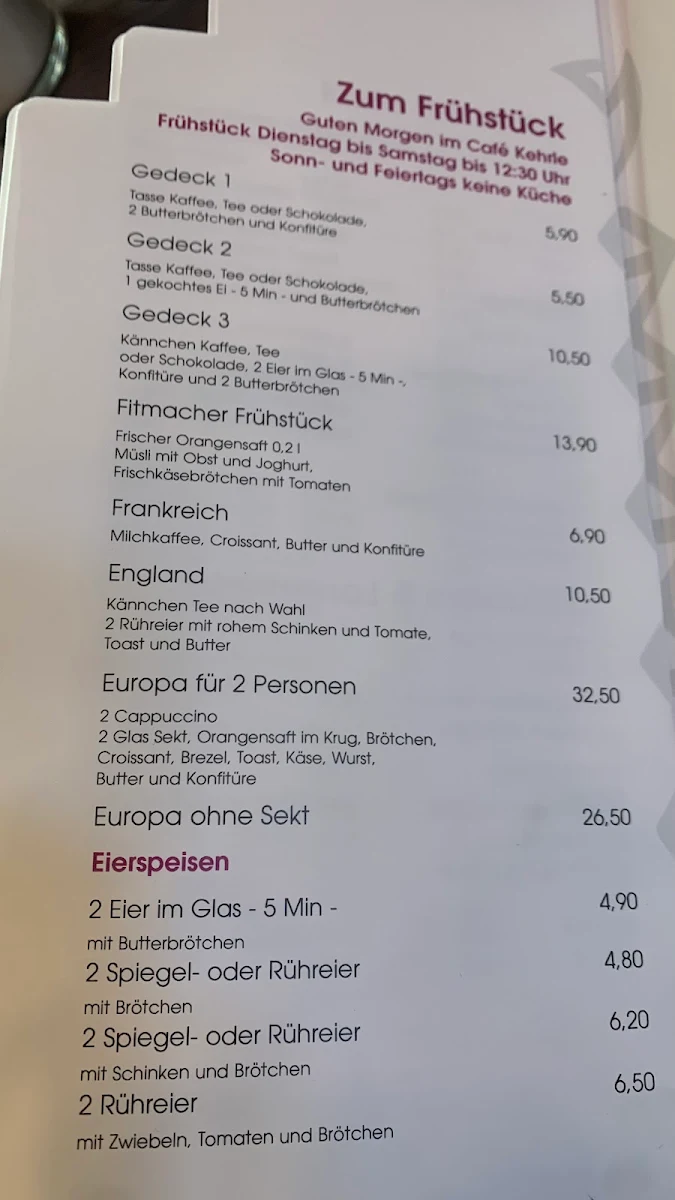 Speisekarte, Café Kehrle