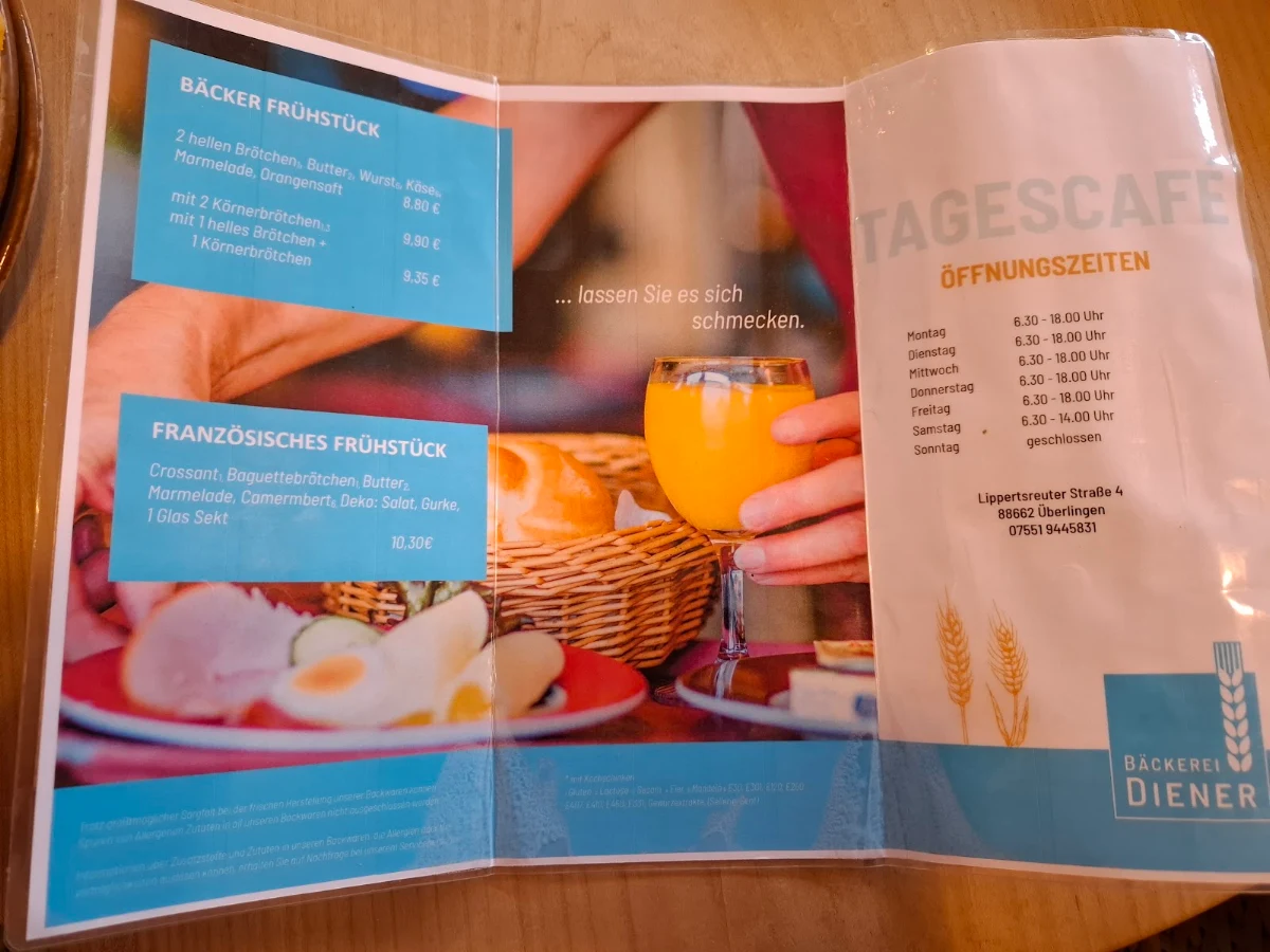 Speisekarte, Bäckerei Diener - Filiale Lippertsreuter Straße