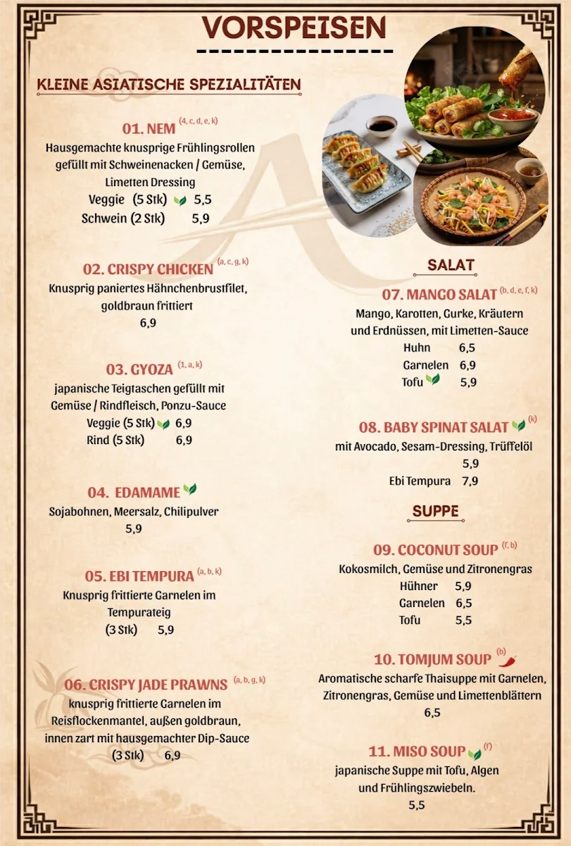 Speisekarte, AnAn Restaurant