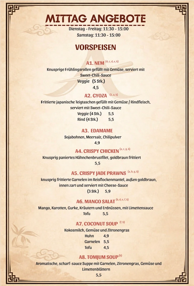 Speisekarte, AnAn Restaurant