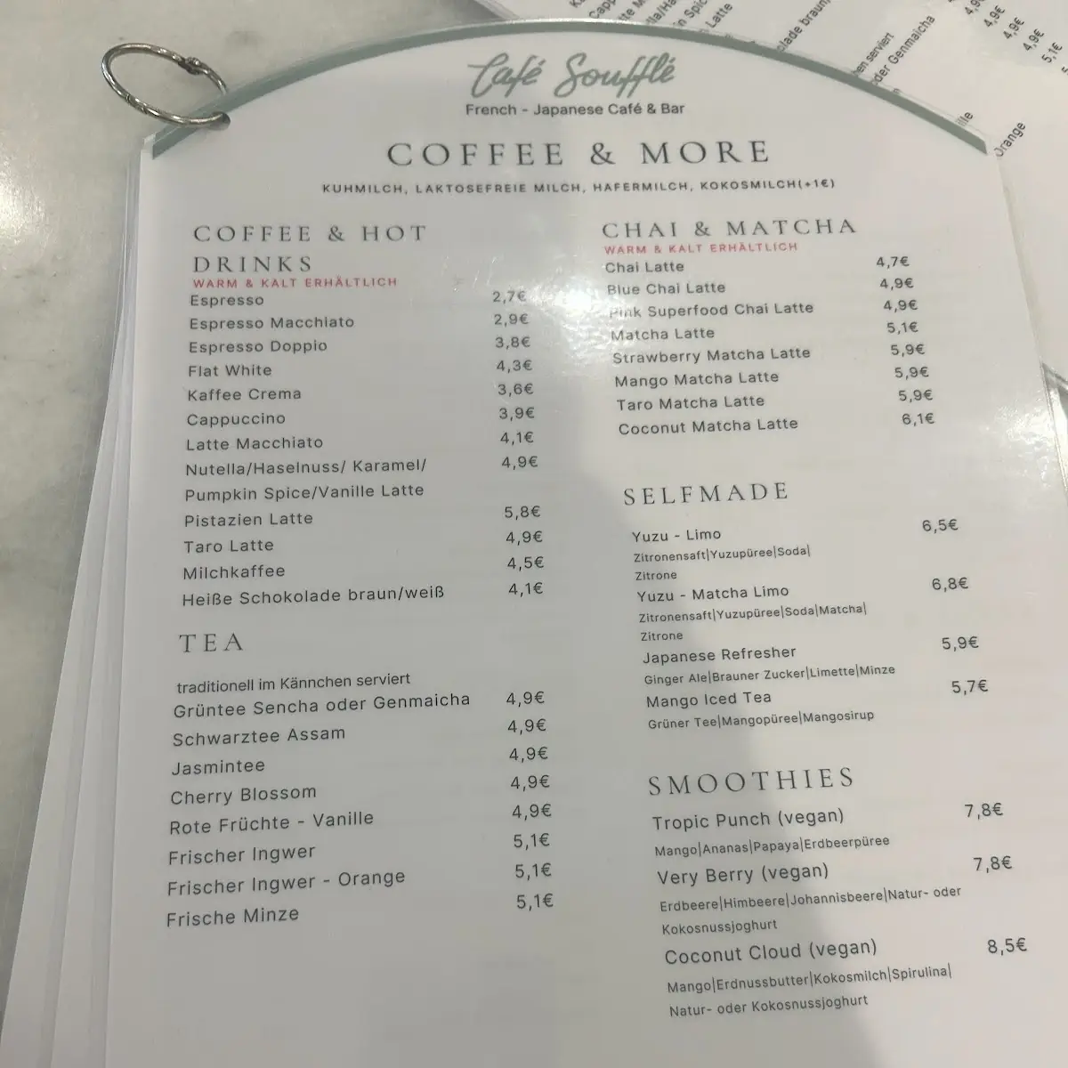 Speisekarte, Café Soufflé