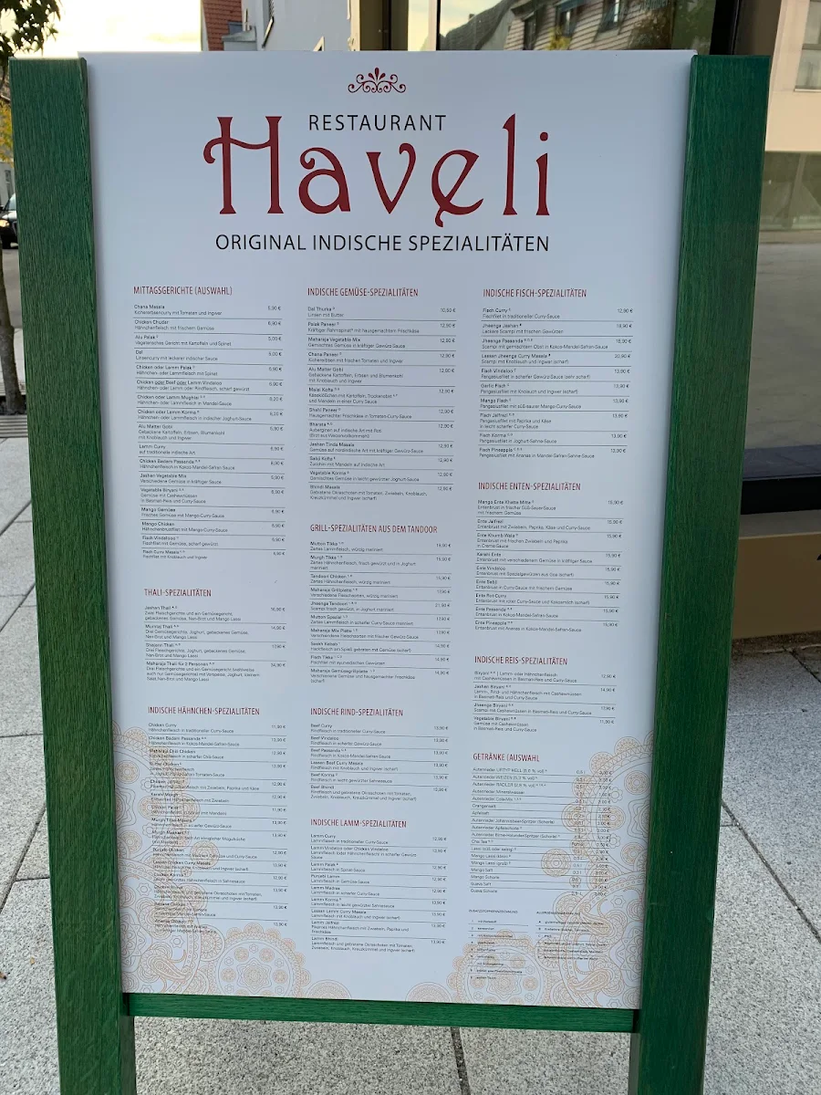 Speisekarte, Restaurant Haveli