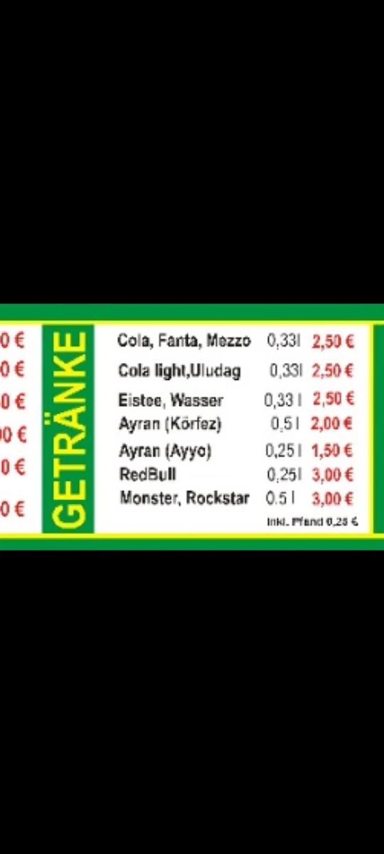 Speisekarte, Kahler Kebab Haus