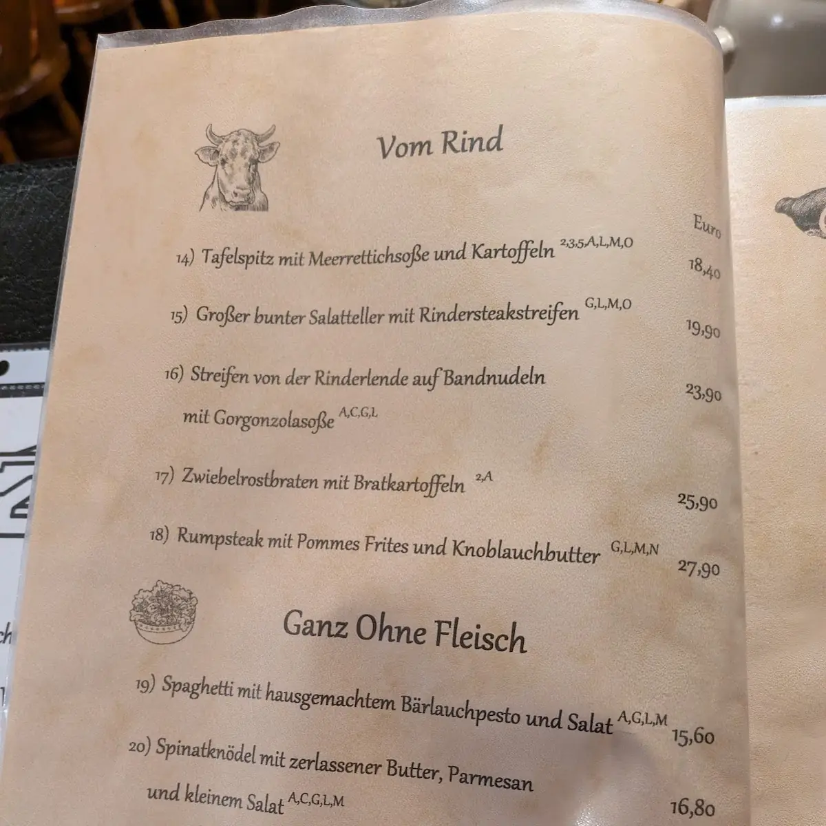 Speisekarte, Restaurant Hochland