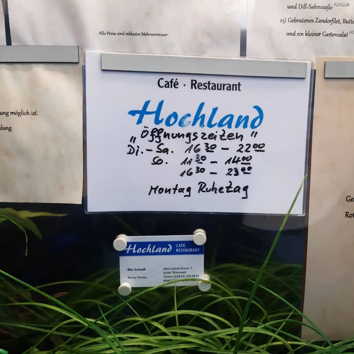 Speisekarte, Restaurant Hochland