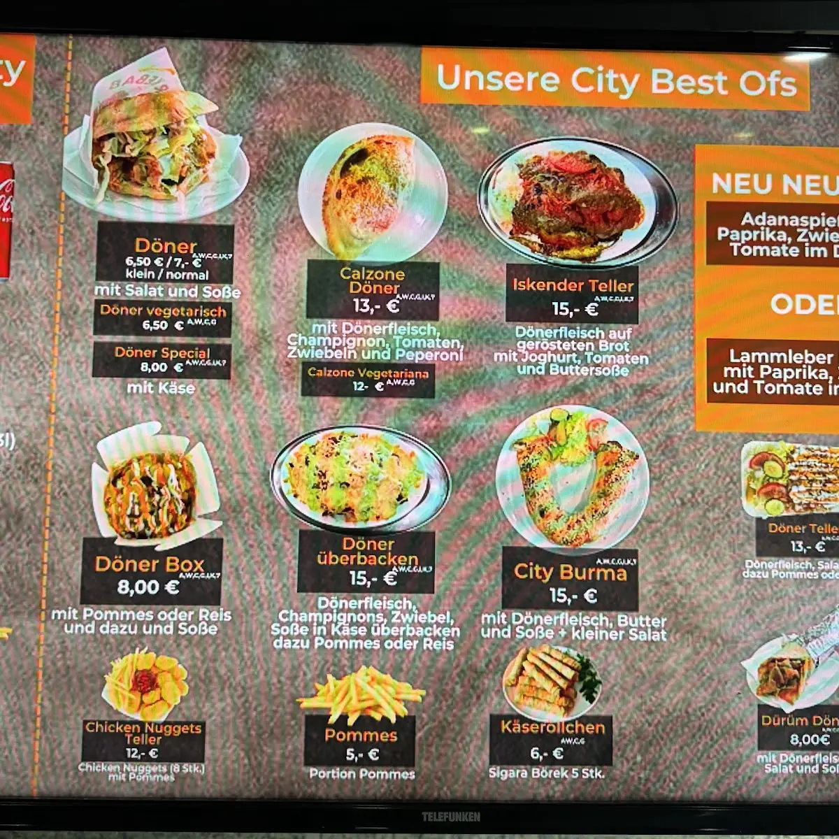 Speisekarte, City Döner