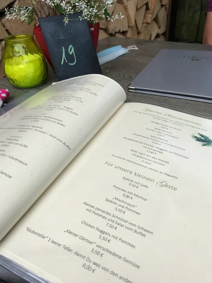Speisekarte, Restaurant Café Eventhaus Gaertle