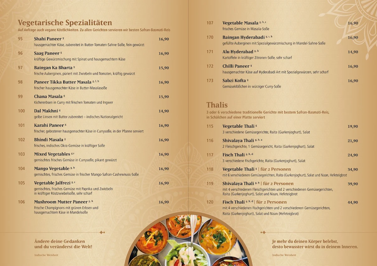Speisekarte, Shivalaya Indisches Restaurant