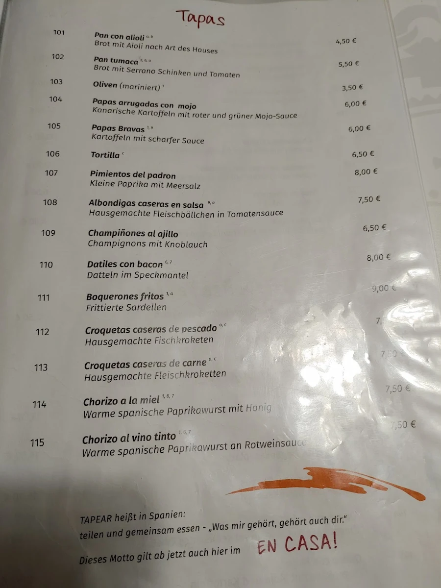 Speisekarte, Restaurant Casa Ricardo