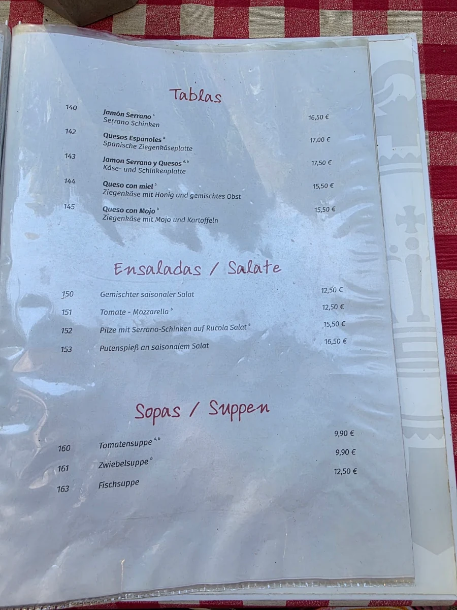 Speisekarte, Restaurant Casa Ricardo