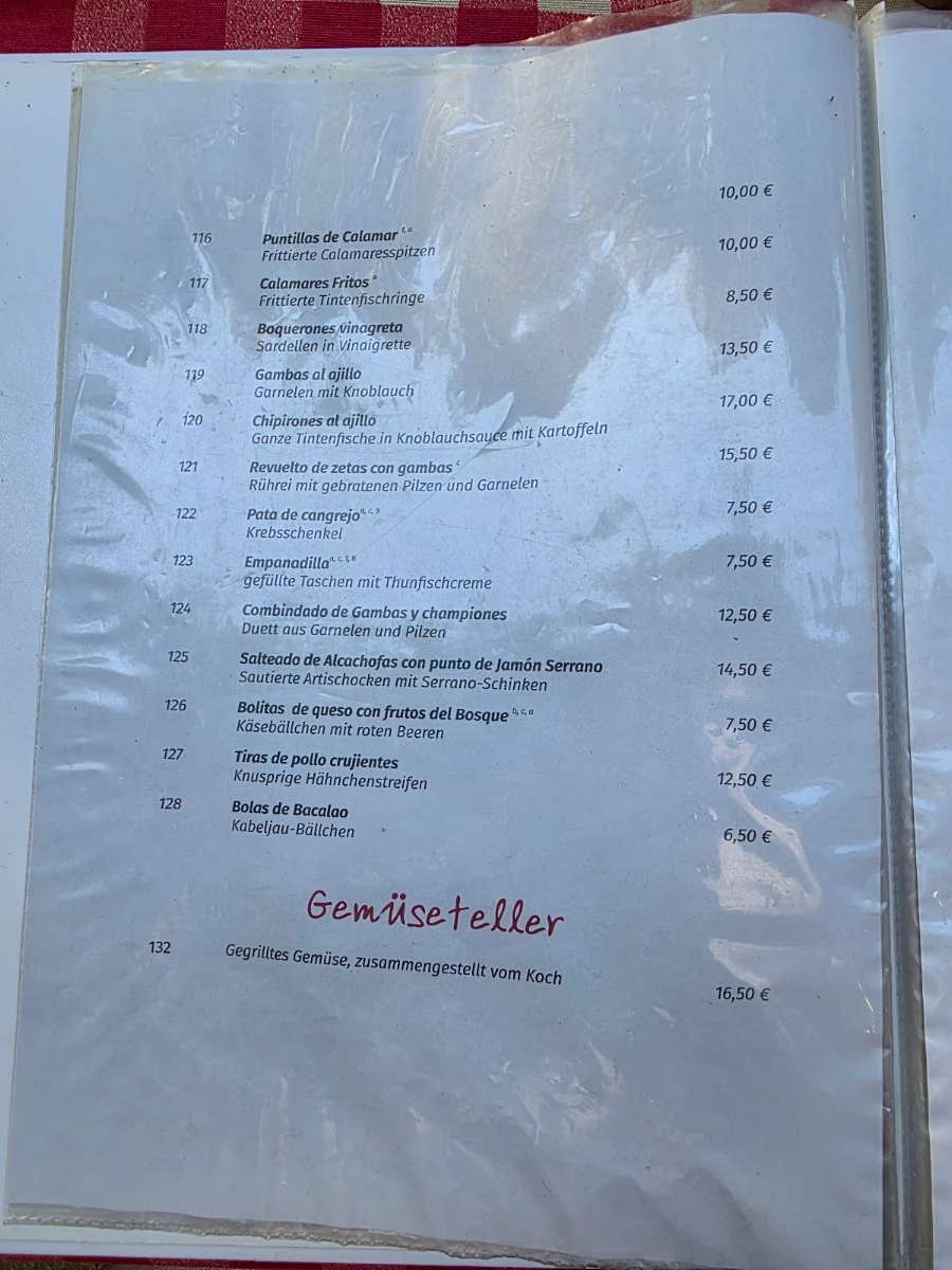 Speisekarte, Restaurant Casa Ricardo