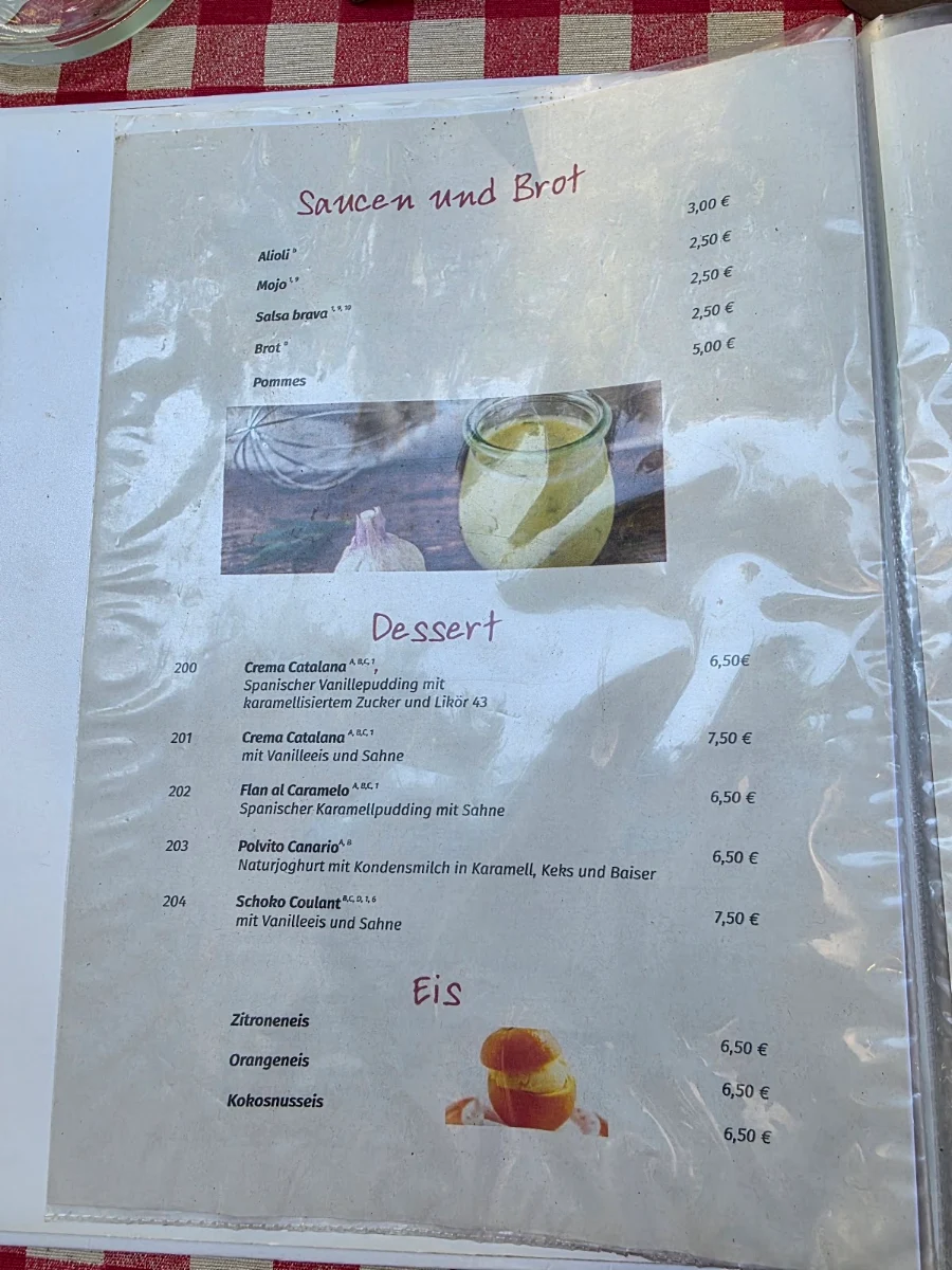 Speisekarte, Restaurant Casa Ricardo