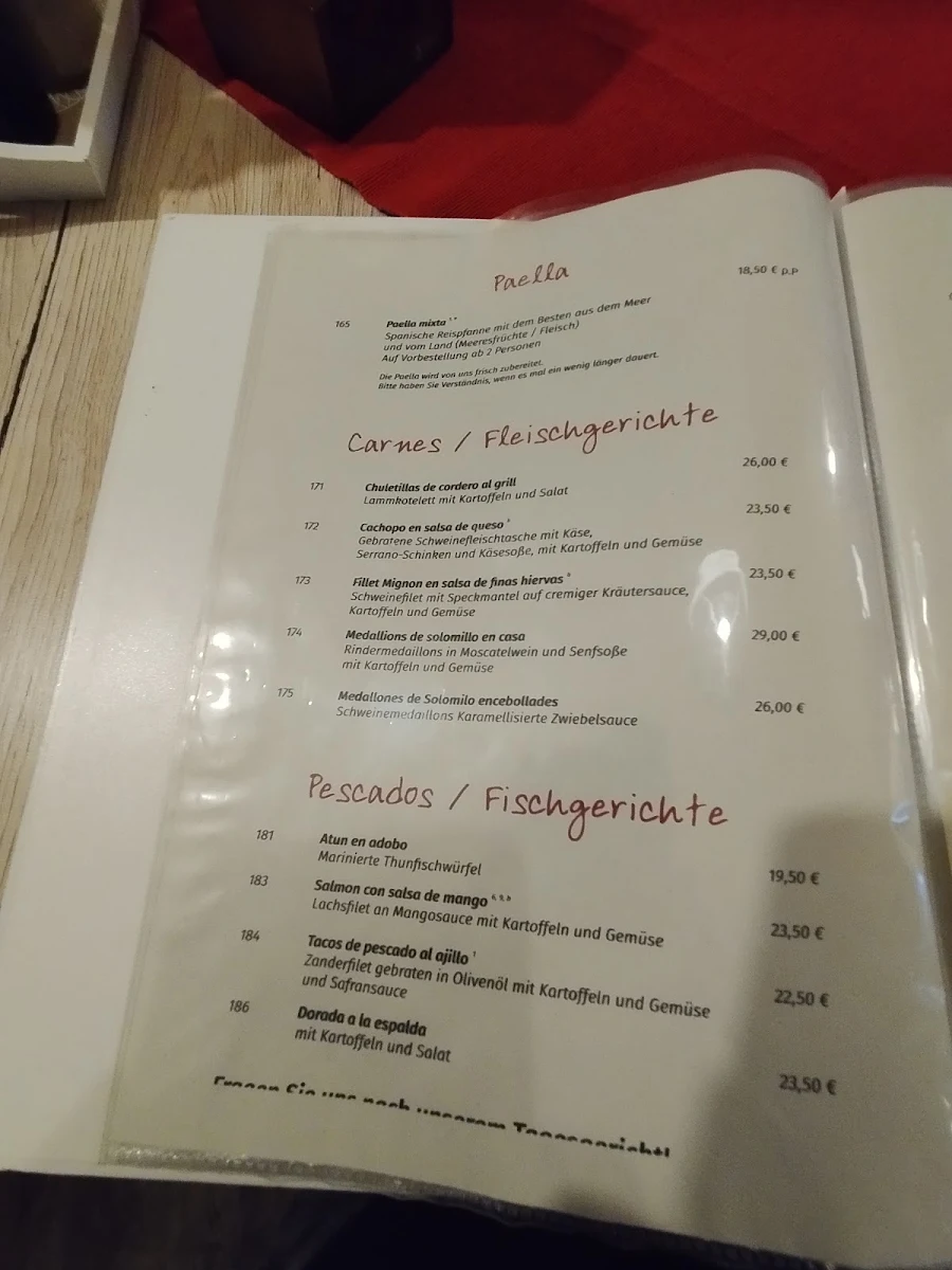 Speisekarte, Restaurant Casa Ricardo