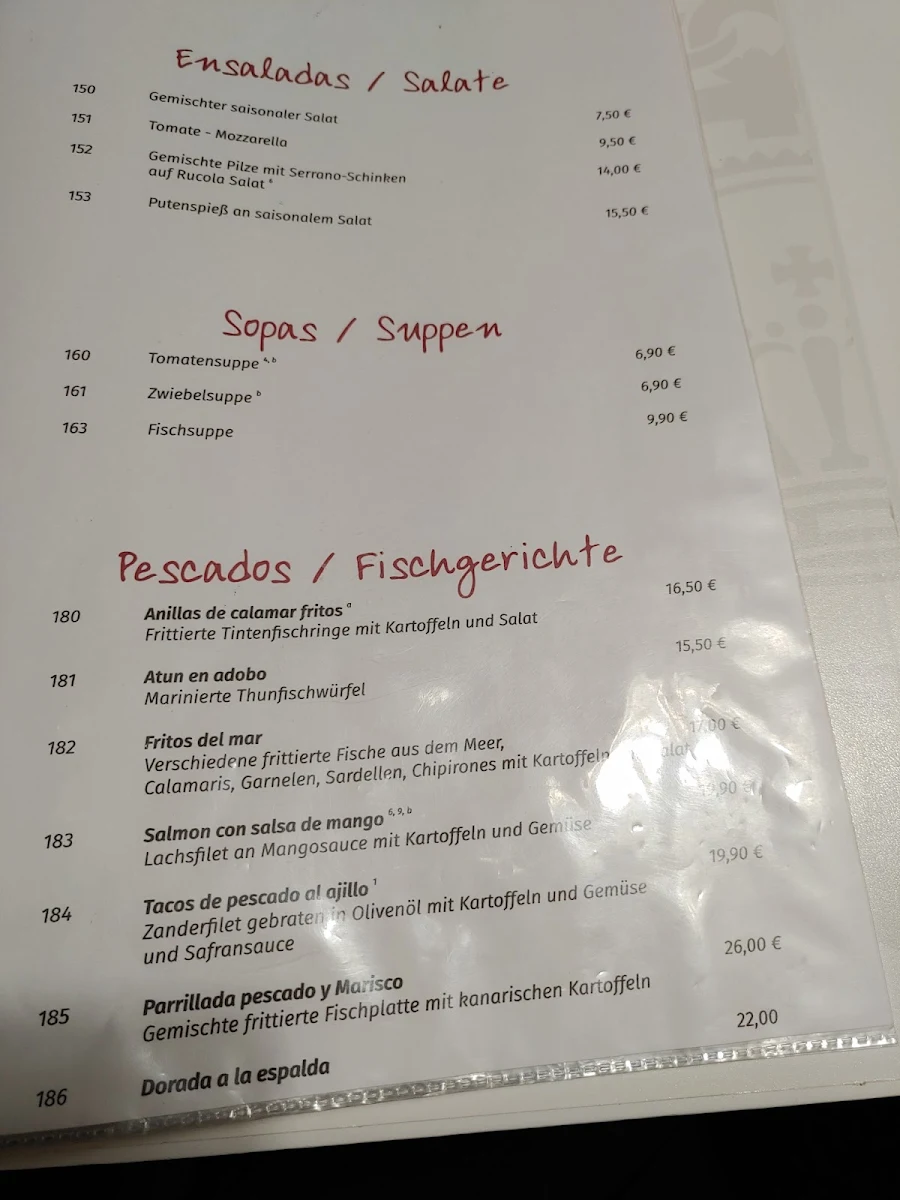Speisekarte, Restaurant Casa Ricardo