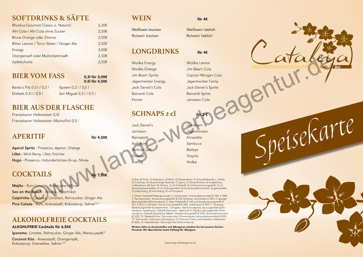 Speisekarte, Cataleya Café | Bar