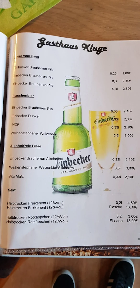 Speisekarte, Gasthaus Kluge