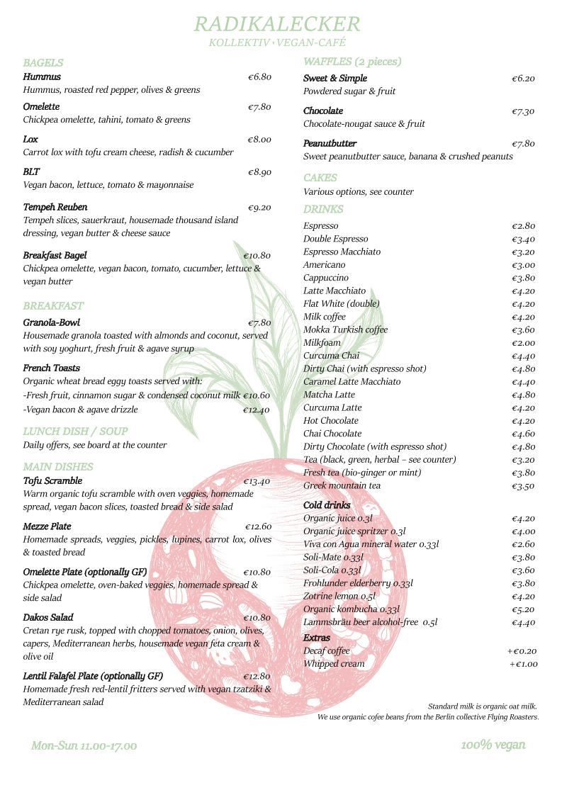 Speisekarte, Radikalecker ~ Vegan Café Kollektiv