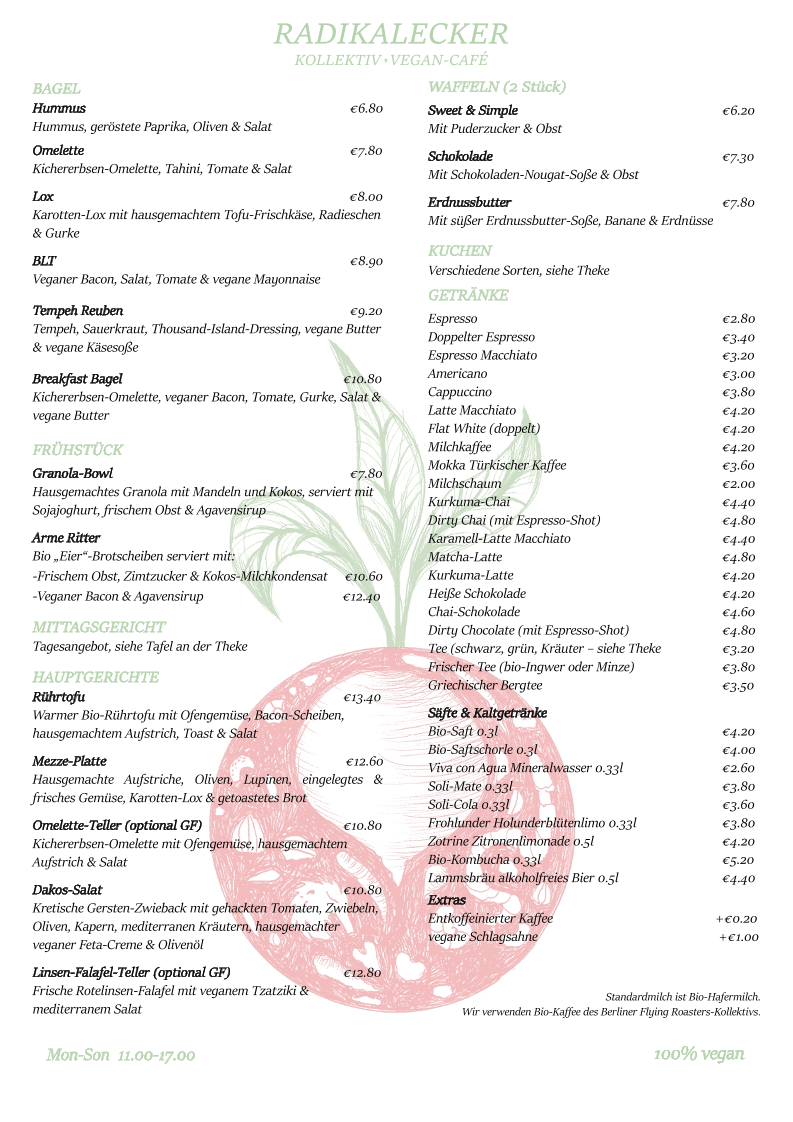 Speisekarte, Radikalecker ~ Vegan Café Kollektiv