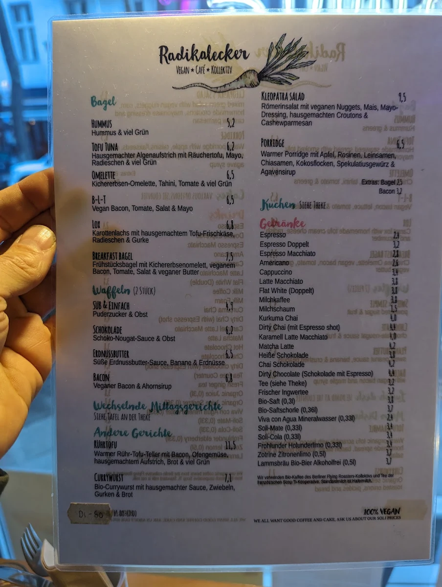 Speisekarte, Radikalecker ~ Vegan Café Kollektiv