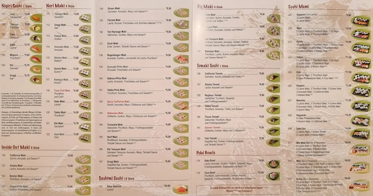 Speisekarte, Chom Chom Sushibar
